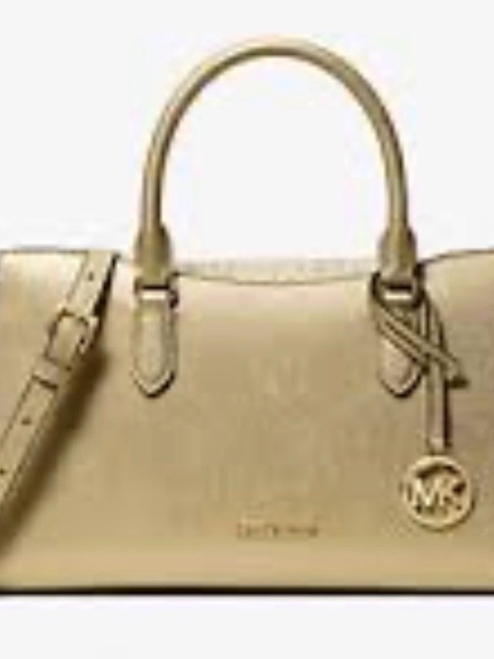 NWT Michael Kors Arden Medium Zip-top Gold-Tone Beige Leather Satchel
